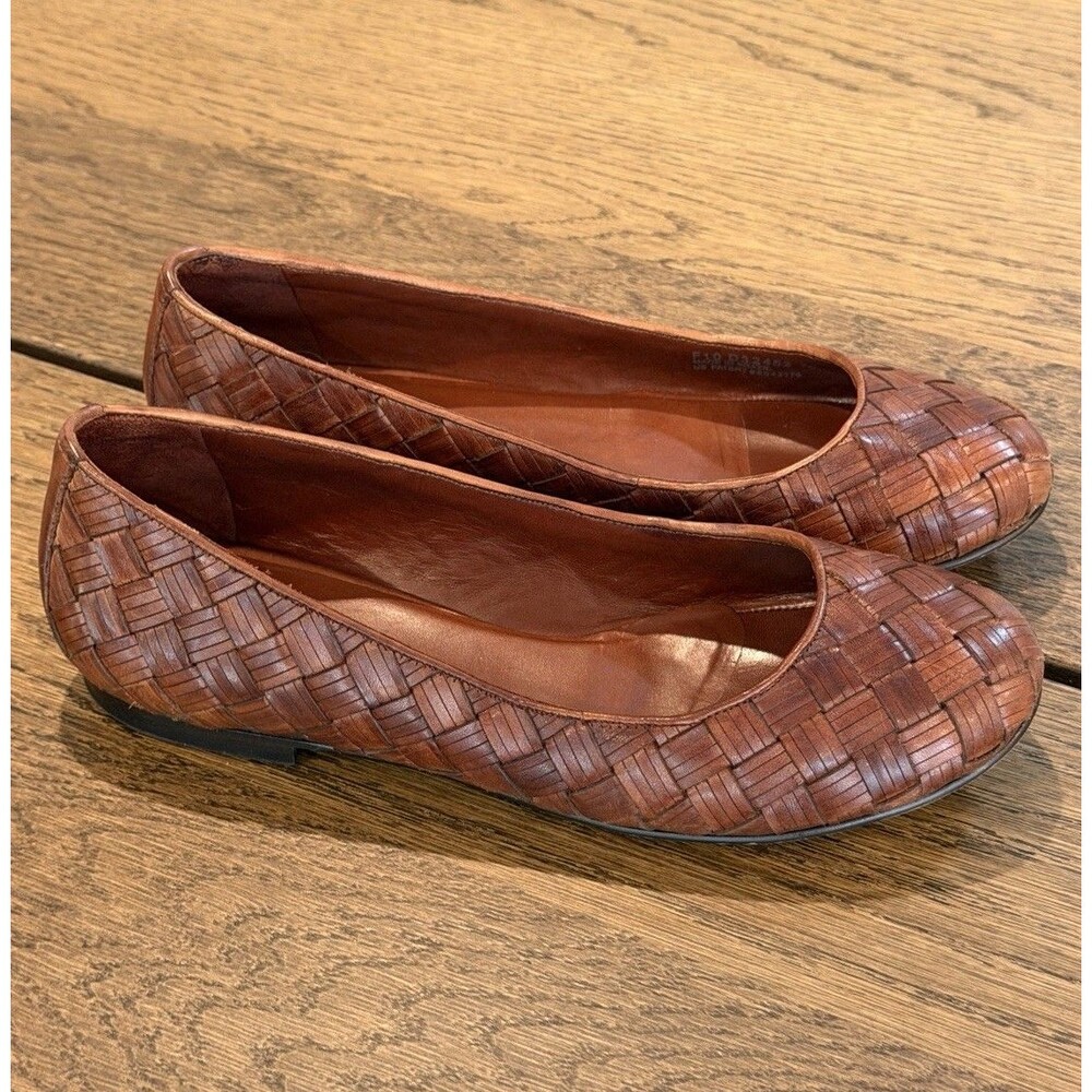 Cole Haan Cognac Brown Leather Basketweave Woven Slip On Flats Women’s Sz 7B